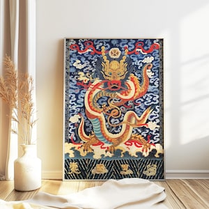 Chinese Dragon Wall Art, Dragon Poster, Chinese Print, Feng Shui Decor, Asian Decor, Oriental Wall Art, Floral Art, Asian Art, Chinese Gift