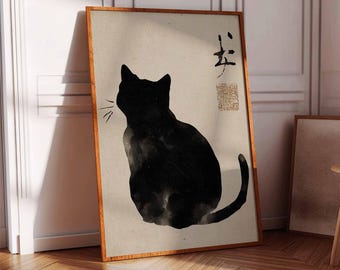 Vintage Japanese Cat Ukiyo-e Print, Oriental Art