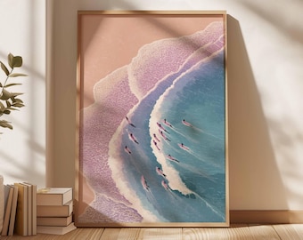 Retro Surfing Poster, Beachy Coastal Wall Art