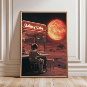 Póster retro de ciencia ficción, decoración cósmica surrealista de los años 70, póster espacial futurista, impresión de paisaje vintage, obra de arte espacial para dormitorio y sala de estar.