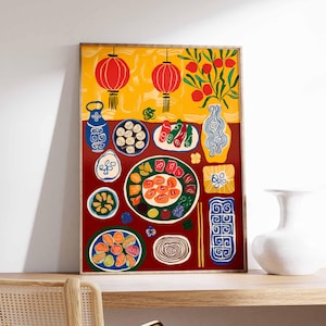 Chinese Food Poster, Asian Food Print, Oriental Decor, Dinner Table Food Print, Kitchen Poster, Kitchen Decor, Food Poster, Asian Gift