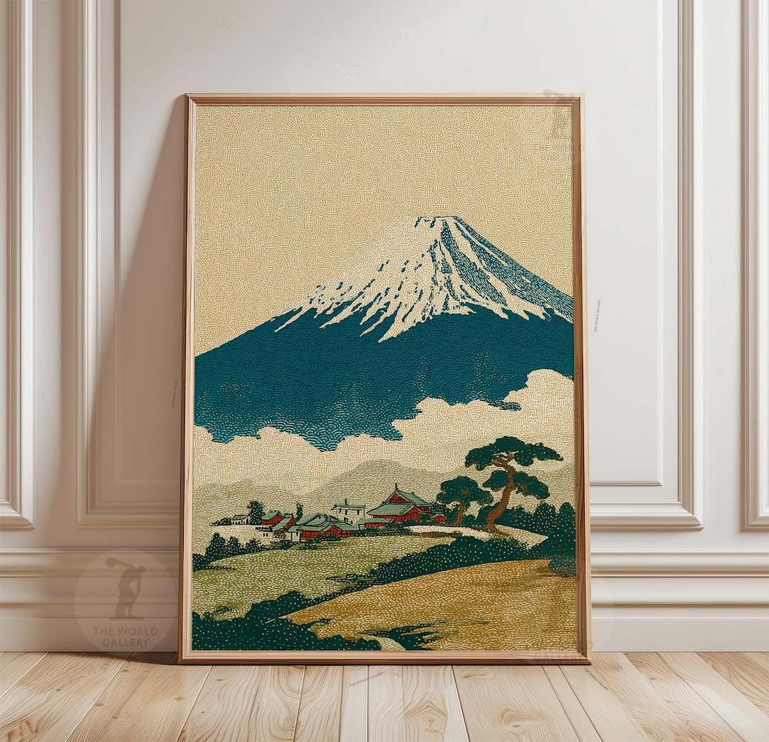 Mount Fuji Village Landscape Poster Print | Japanese Woodblock Style ...