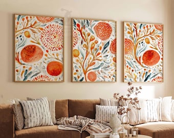 Retro Floral Print Set, Mid Century Modern Botanical Wall Art