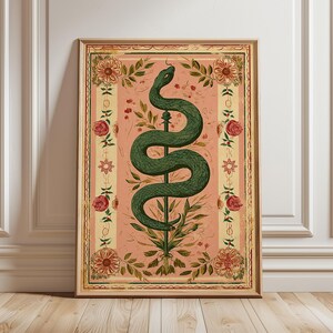 Esoteric Serpent Art Print, Vintage Botanical Snake Poster