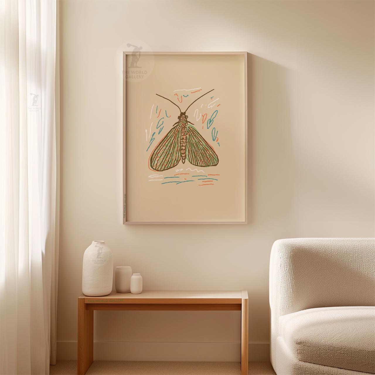Minimal Moth Poster | Hand Drawn Insect Art | Modern Line Illustration ...