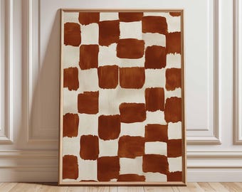 Checkerboard Wall Art Print | Modern Abstract Brown Checkered Poster | Geometric Pattern Artwork | Minimalist Retro Home Decor