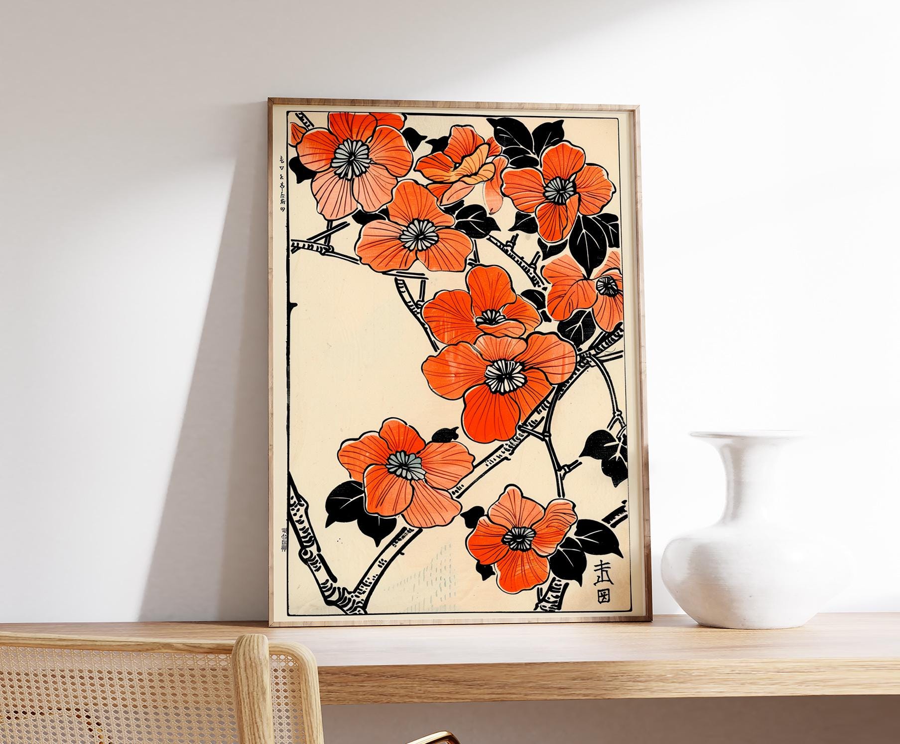 浅野モオム　版画　a floral tale Japanese Orange Blossom Print, Modern Woodblock Floral Art - Etsy