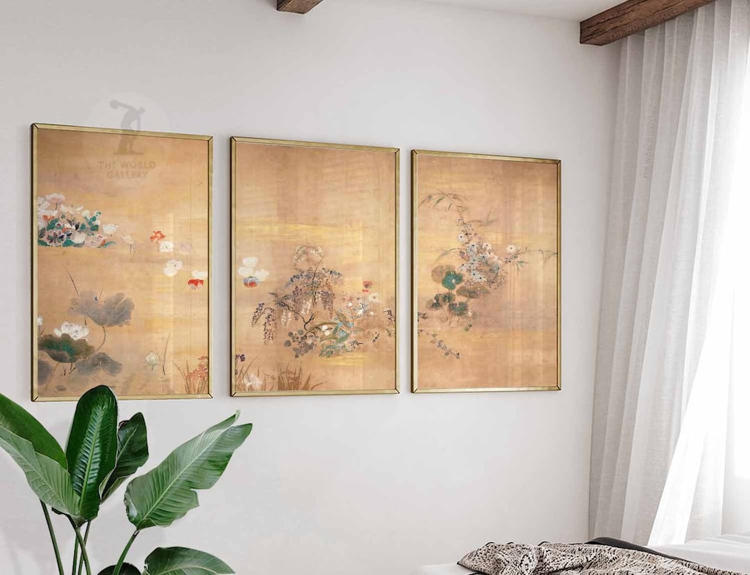 Japanese Set of 3 Floral Posters, Asian Japanese Art Prints, Irises by ...