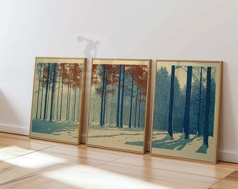 Winter Forest Print Set | Minimalist Nature Landscape Artwork