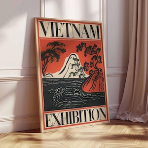Retro Vietnam Exhibition Poster, Vietnamese Wall Art, Vietnam Gift, Botanical Print, Floral Wall Art, Tropical Decor, Vietnam Decor