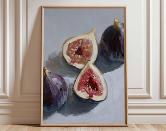 Stampa artistica di natura morta con fichi rustici, decorazione per cucina e sala da pranzo.