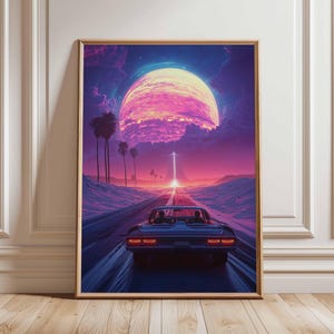 Póster retro de ciencia ficción, decoración cósmica surrealista de los años 70, póster espacial futurista, impresión de paisaje vintage, obra de arte espacial para dormitorio y sala de estar.