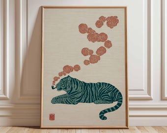 Japanese Tiger Art Print, Vintage Zen Animal Poster, Boho Home Decor
