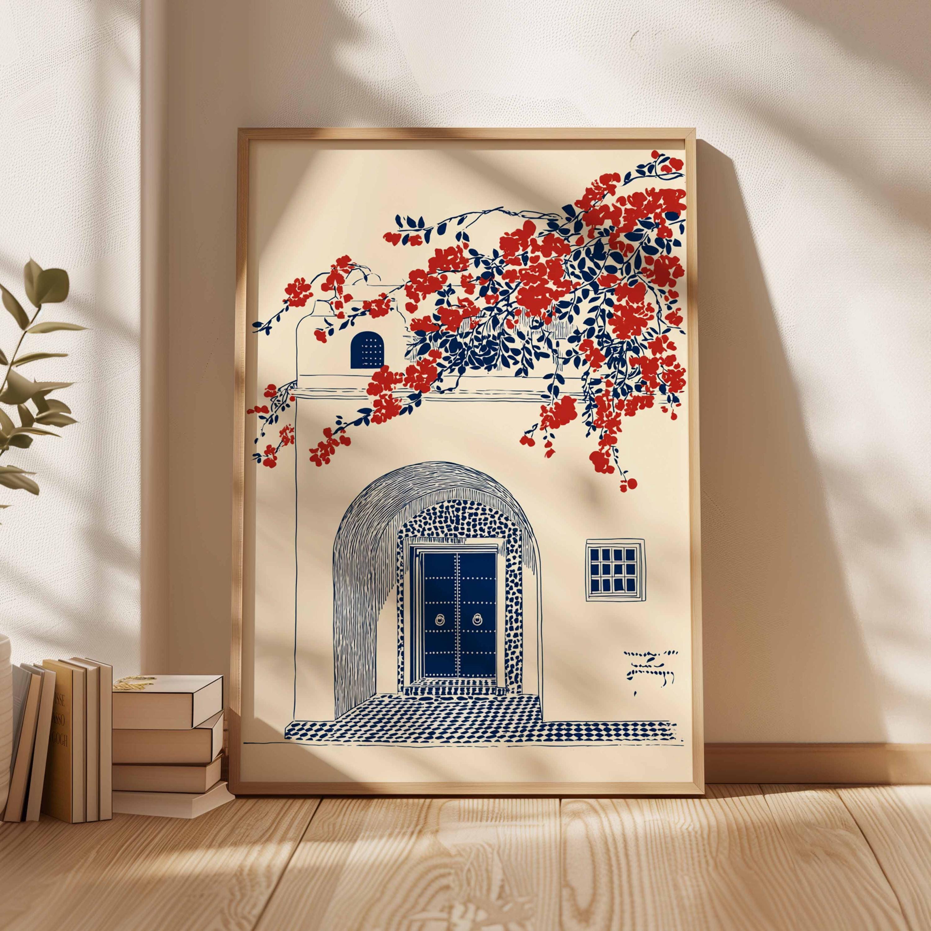Moroccan Blue Door Wall Art Print, Mediterranean Architecture
