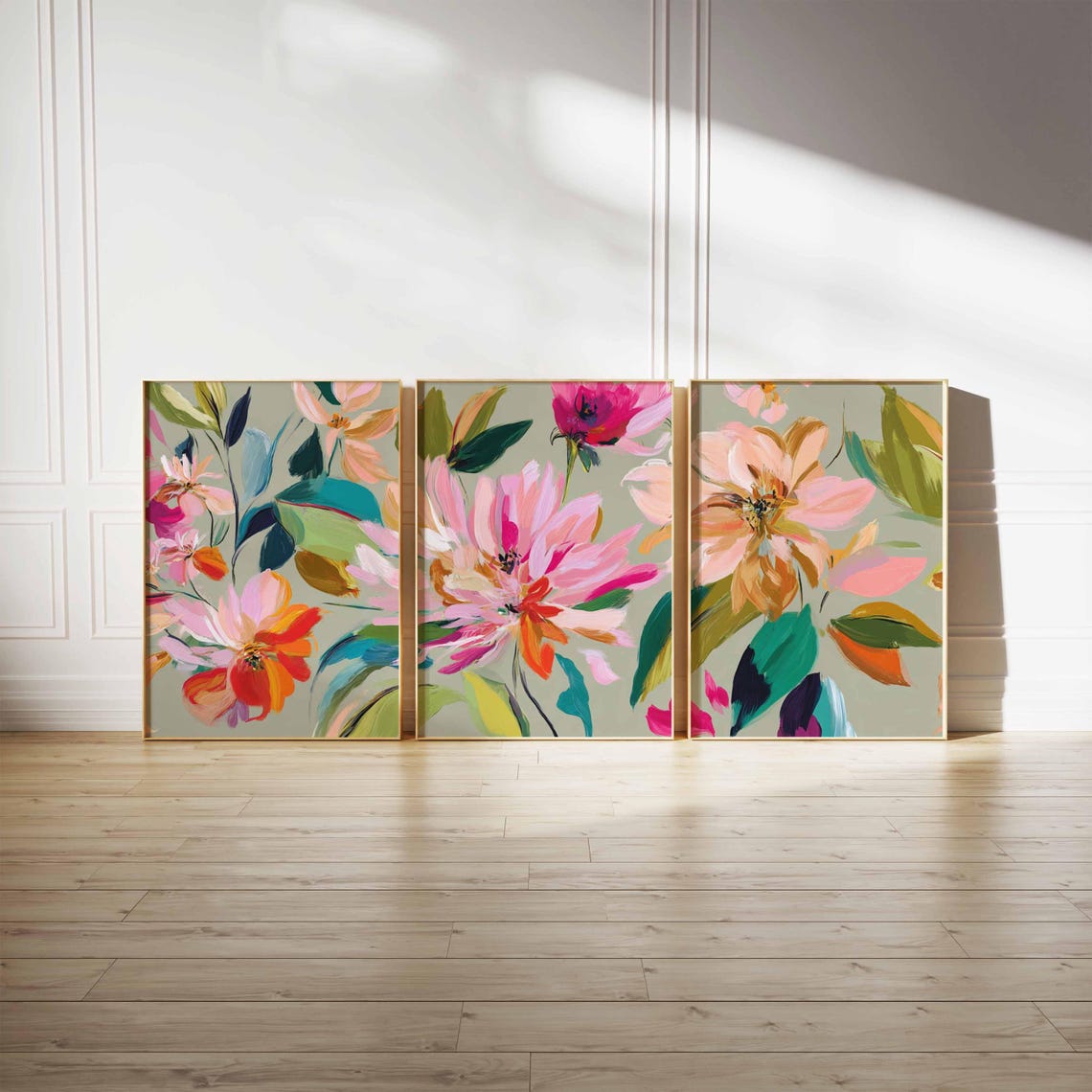 Abstract Floral Wall Art Set of 3, Colorful Modern Flower Poster Prints ...