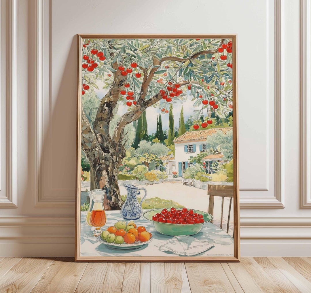 Cherry Tree Poster, Mediterranean Garden Wall Art Print, Vintage Food ...