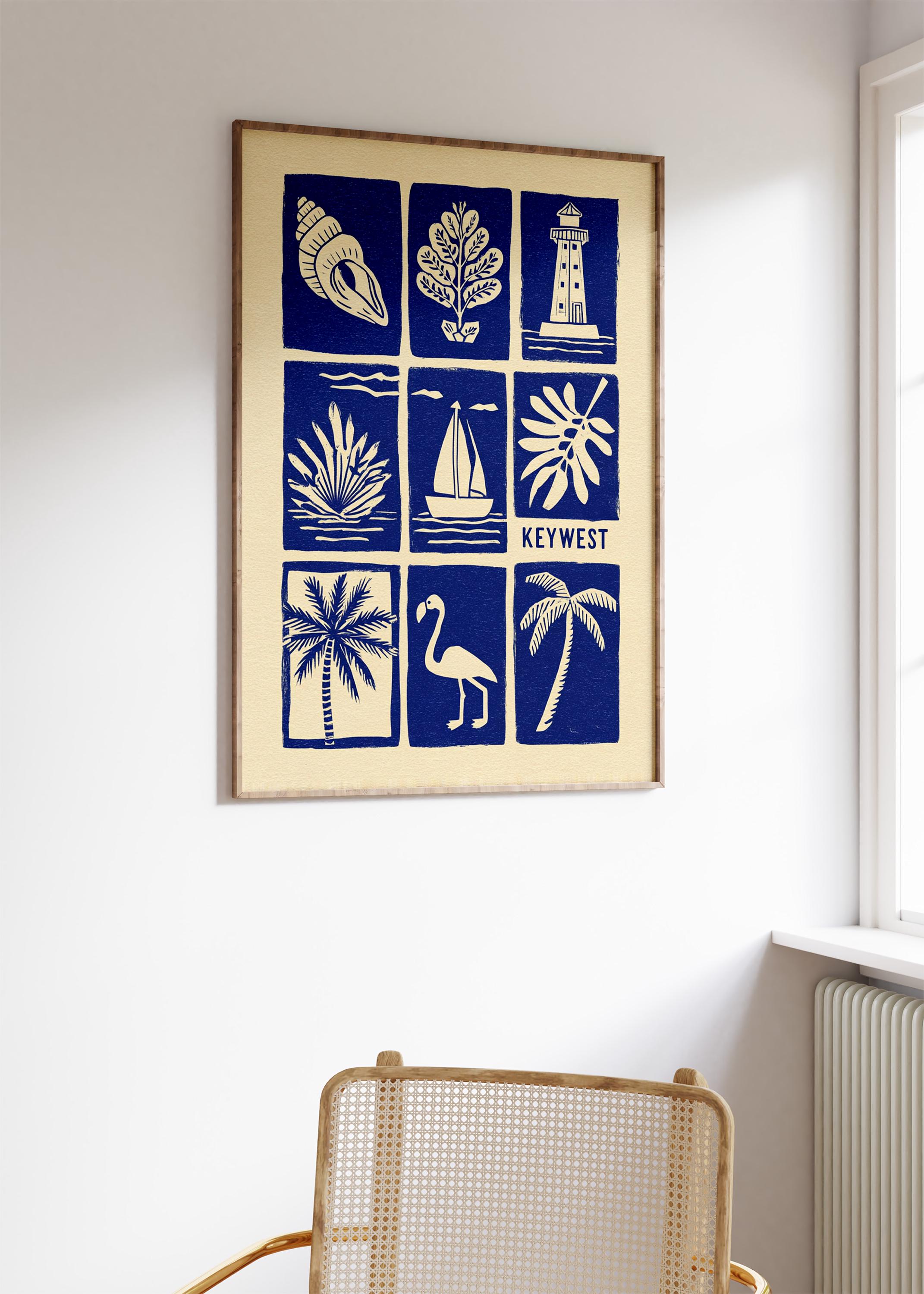 Key West Linocut Art Print, Modern Nautical Wall Decor - Etsy