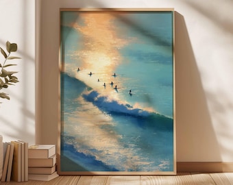Retro Surfing Poster, Beachy Coastal Wall Art