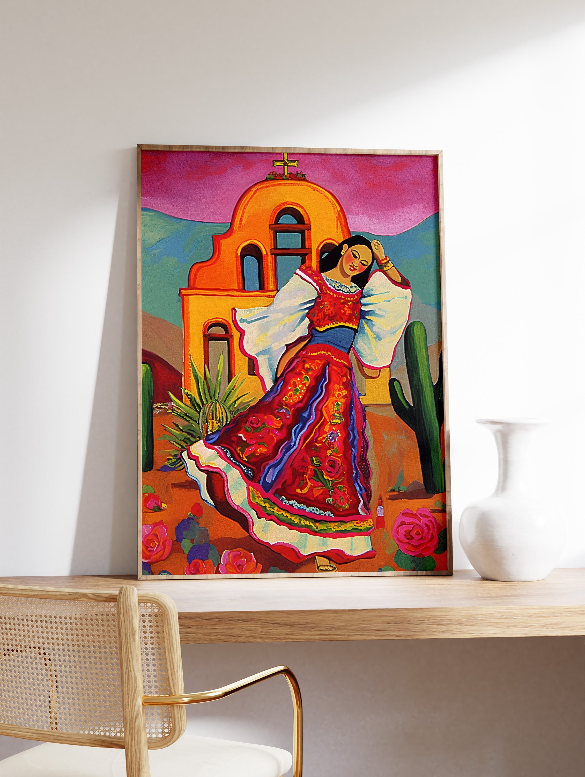 絵画 70s Mexican pair art Mexican Folk Poster, Colourful Mexican Art Prints