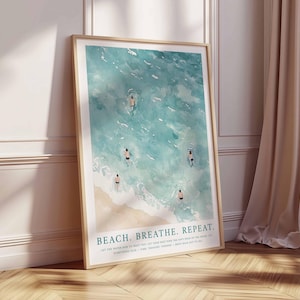 Beach Wall Art, Coastal Decor, Ocean Print, Blue Wall Art, Swimming in Ocean Print, Summer Poster, Beach House Decor, Minimalist Wall Art