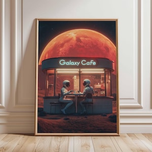 Póster retro de ciencia ficción, decoración cósmica surrealista de los años 70, póster espacial futurista, impresión de paisaje vintage, obra de arte espacial para dormitorio y sala de estar.