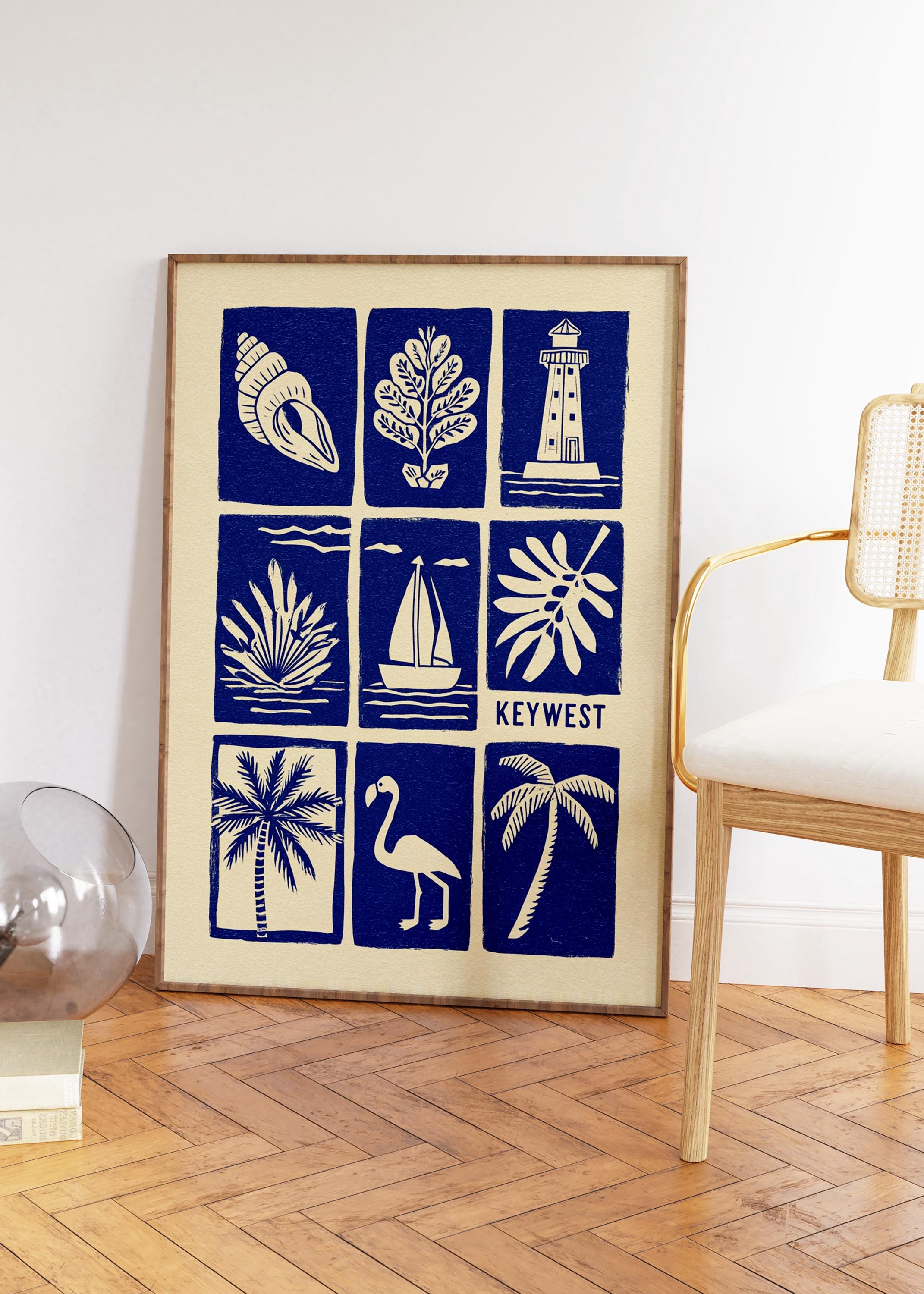 Key West Linocut Art Print, Modern Nautical Wall Decor - Etsy