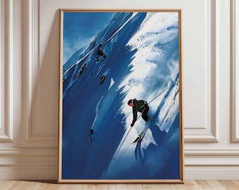 Lámina artística de esquí alpino, póster moderno de deportes de invierno.