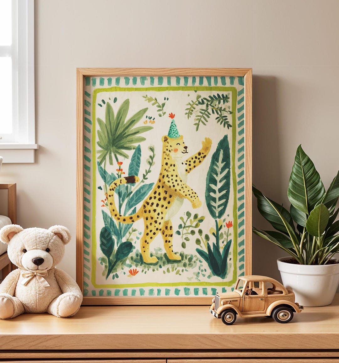 Jungle Cheetah Nursery Print, Whimsical Safari Animal Art - Etsy