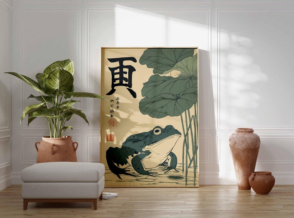 Artery8 Stampa D'Arte Giapponese Ohara Koson - Rana, Foglia Di Loto E Stagno, Poster Su Carta Di Lusso, 30x41 Cm, Non Incorniciato