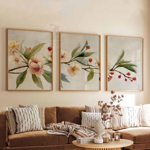 Vintage Cherry Blossom Tree Set of 3 Prints, Rustic Decor, Floral Wall Art, Farmhouse Decor, Botanical Print, Tropical Decor, Kitchen Prints