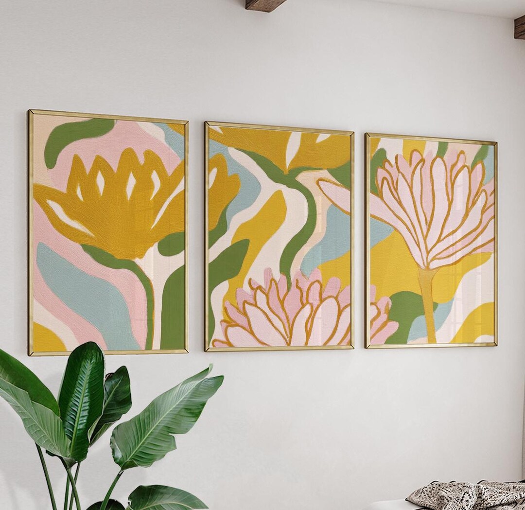 Abstract Floral Wall Art Set | Pastel Botanical Triptych Posters | 3 ...