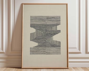 Arte geométrico abstracto lineal / Póster minimalista en blanco y negro / Impresión gráfica moderna / Decoración escandinava contemporánea