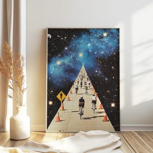 Póster retro de ciencia ficción, decoración cósmica surrealista de los años 70, póster espacial futurista, impresión de paisaje vintage, obra de arte espacial para dormitorio y sala de estar.