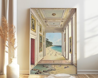 Surreal Beach Wall Art, Coastal Decor, Sci-Fi Poster, Retro Futurist Wall Art, Classical Decor, Modern Art, Space Print, Mediterranean Art