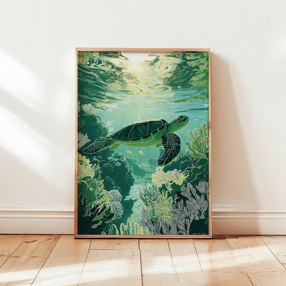Turtle Poster, Ocean Wall Art, Sea Turtle Print, Marine Life Poster, Coastal Decor Print, Beach Animal Wall Art, Turtle Lover Gift