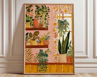 Botanical Garden Print, Cozy Boho Plant Illustration