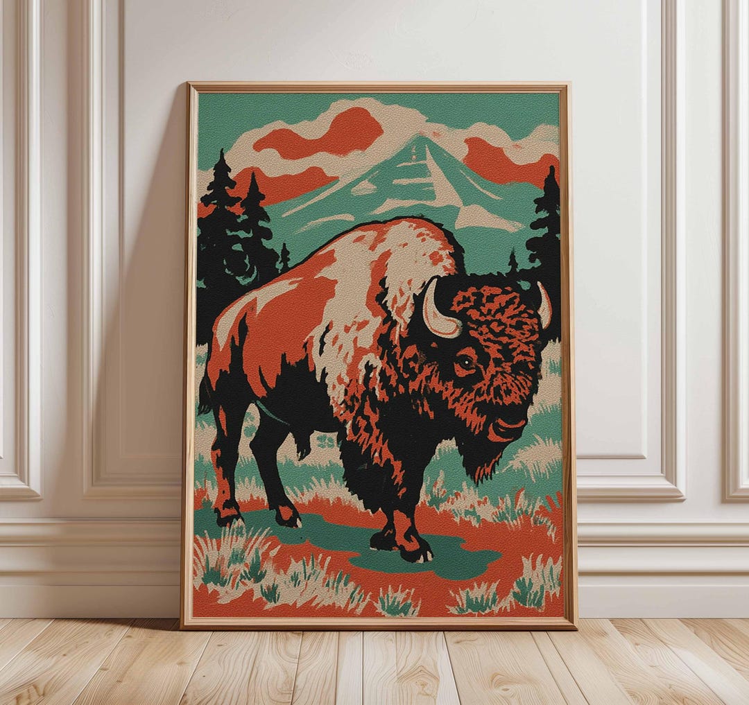 Bison Wall Art Print, Vintage Wildlife Poster, American Buffalo ...