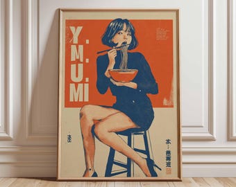 Ramen Poster Japanese Retro Pop Art Print, Noodle Wall Decor, Vintage Manga Style Kitchen Artwork, Asian Food Poster, Modern Wall Art