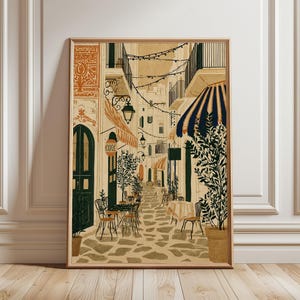 地中海のストリートアートプリント｜イタリアの路地裏ポスター｜ヨーロッパのカフェの壁飾り｜旅行イラスト