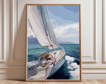 エドワード・ホッパー作「海岸の帆船」ポスター、海辺の絵画スタイル
