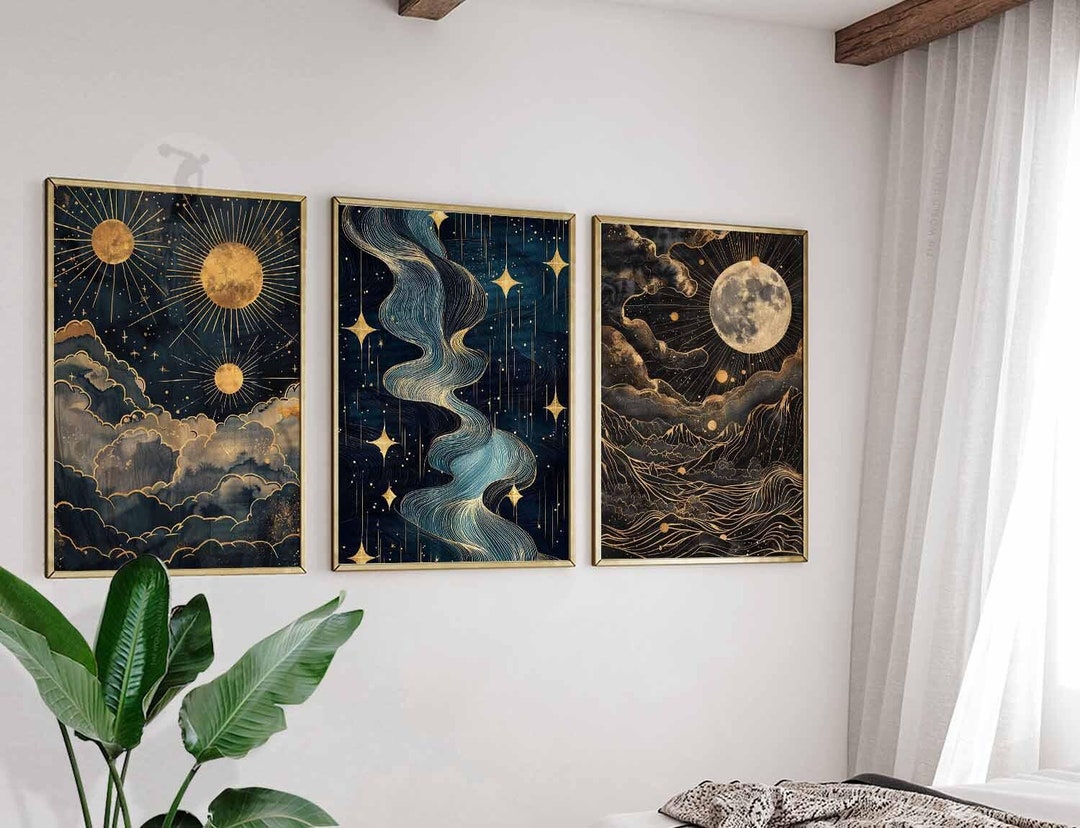 William Morris Set of 3 Posters, Gold Decor, William Morris Print, Moon ...