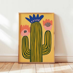 Mexikanisches Kaktus Poster mit japanischem Einfluss, Retro botanische Wandkunst Druck, buntes Wüstenpflanzendekor, moderne minimalistische Kaktuskunst