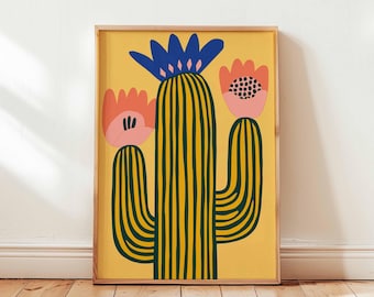 Mid-Century Cactus Art Print, Mexican Japanese Decor