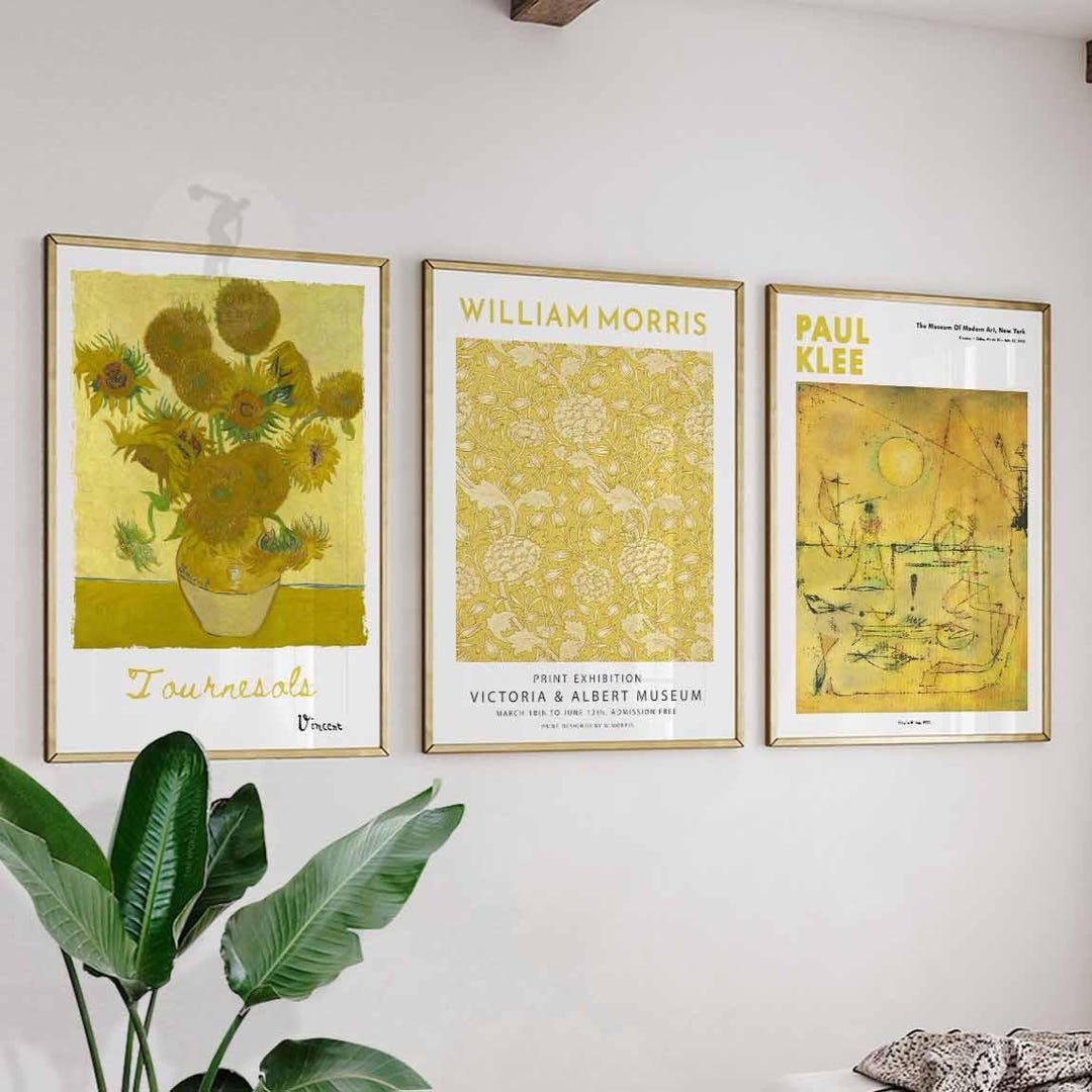 Yellow Art Prints Set – Van Gogh Sunflowers, William Morris Floral