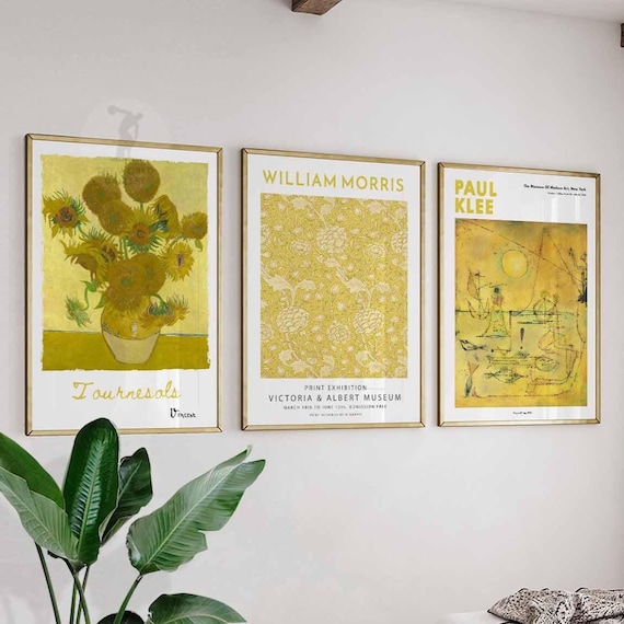 Yellow Art Prints Set – Van Gogh Sunflowers, William Morris Floral