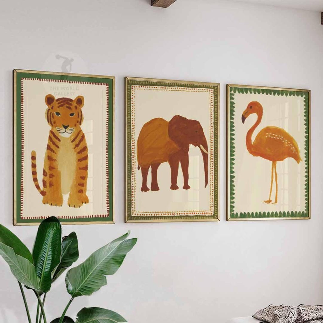 Safari Animal Prints Set, Tiger, Elephant, Flamingo, Kids Room Decor - Etsy