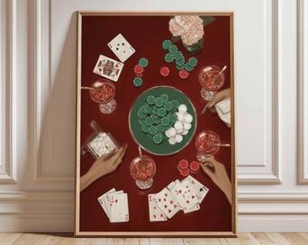 Poker Night Wall Art | Vintage Card Game Poster | Casino Style Bar Decor | Playing Cards Artwork | Retro Gambling Print