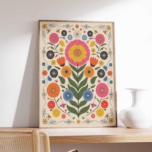 Vintage mexikanische Poster, mexikanische Drucke, mexikanische Dekoration, traditionelles lateinisches Dekor, Blumendruck, Botanische Wandkunst, Tropischer Druck, lateinische Kunst