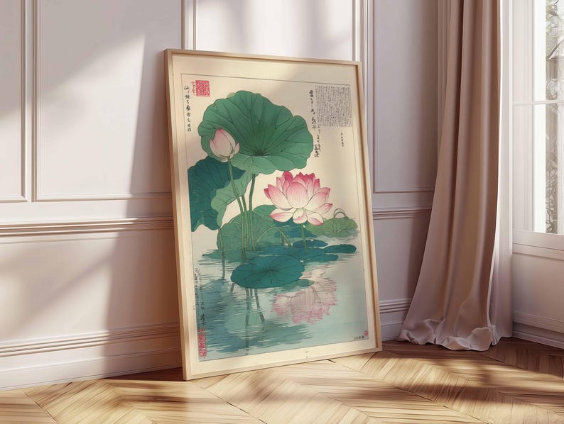 Japanese Lotus Flower Art Print, Woodblock Style, Zen Home Decor - Etsy