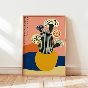 Mexikanisches Kaktus Poster mit japanischem Einfluss, Retro botanische Wandkunst Druck, buntes Wüstenpflanzendekor, moderne minimalistische Kaktuskunst